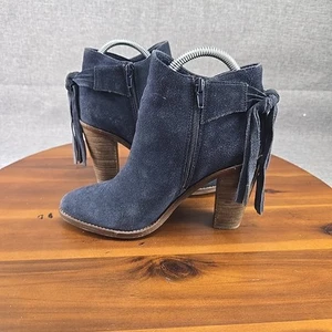 Vince Camuto Linford Women’s Blue Suede Bootie Size 8 Tassel Back 4”Heel - Picture 1 of 14