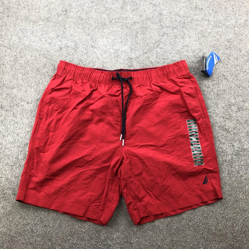 Baús de natação masculinos Nautica grande vermelho T3600J elástico cintura cordão malha forrada - Imagem 1 de 4