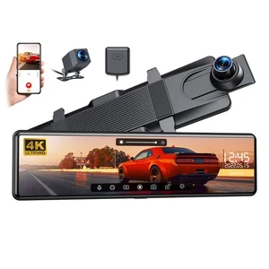 Lamtto 12'' 4K WiFi Mirror Dual Dash Cam Voice Control Front & Rear GPS Tracking - Picture 1 of 7