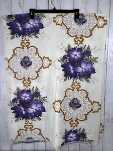 Vintage Tablecloth Purple Gold White 78x60 Oblong Lace Edge Imperfect Unbranded - Picture 1 of 4
