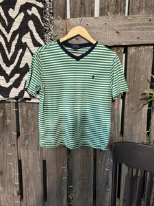 Boy's Ralph Lauren Green and White Stripe V-Neck T-Shirt Size 14/16 - Picture 1 of 3
