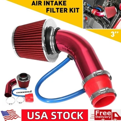 Kit de inducción de filtro de admisión de aire frío para automóvil rojo sistema de manguera de flujo de alimentación de tubería 76 mm EE. UU. Foto 1 de 4