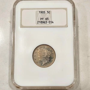 1905 Proof 5C Liberty Nickel ~ NGC Graded PF65 Old Fatty Nice Hologram - Bild 1 von 2