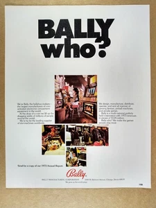 1974 Bally Slot Pinball Arcade Machines Vintage Print Ad - Bild 1 von 1