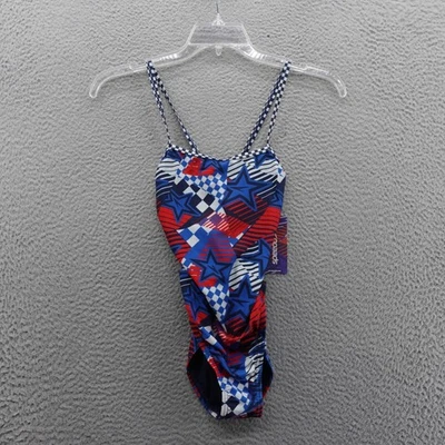 Traje de baño Speedo estampado de tres piezas con espalda talla 30 azul rojo para mujer nuevo con etiquetas Foto 1 de 4