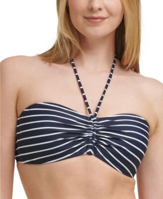 Top de bikini Tommy Hilfiger para mujer a rayas con halter central a rayas talla M Foto 1 de 3