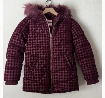 JUICY COUTURE Vino Púrpura Talla 14 Chaqueta Acolchada Abrigo Piel Capucha Cremallera Dorada Nuevo con Etiquetas Foto 1 de 4