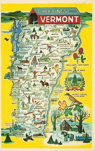 Greetings From Vermont Map Vintage PC - Picture 1 of 2