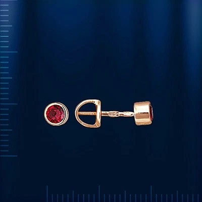 Lab created ruby stud earrings Rose gold 14k/ 585 ¢ 4 mm NWT screw backs - Image 1 of 3