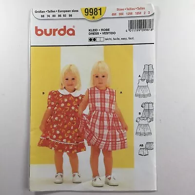 Burda 9981 Bodice Retro Dress Collar Pants Shorts Girl Child New Uncut Pattern - Image 1 of 4