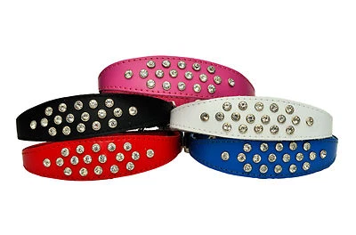 Hand Made Diamante Studded DOG PUPPY LEATHER COLLAR & ITALIAN GREYHOUND WHIPPET  - Image 1 of 4