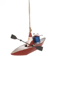 Shoeless Joe Santa in Kayak Christmas Tree Decoration with Rustic Hanging Twine - Picture 1 of 1