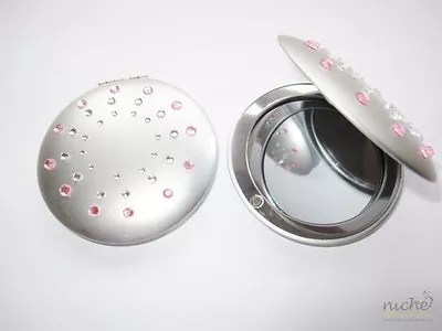 TOP QUALITY "STARBURST" COMPACT COSMETIC MIRROR with PINK & CLEAR JEWELS - SALE! - Image 1 of 4