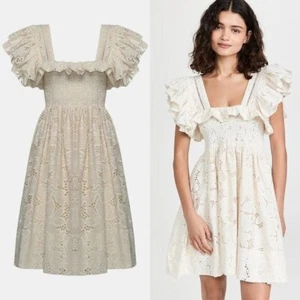 Lug von Siga NEU Elfenbein Valery Lochspitze quadratischer Ausschnitt Minikleid Größe 6 - Bild 1 von 8