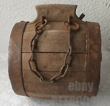 Antique Primitive Wooden Wood + wrought iron Barrel Keg Canteen Pail Cask 19thC