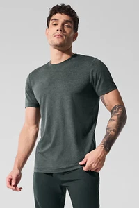 Alo Conquer Reform Crewneck Short Sleeve (Charcoal Green Heather) NEW WITH TAGS - Picture 1 of 19