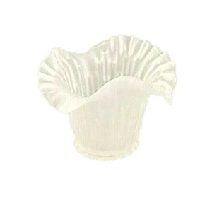 Vintage Frosted Glass Ruffle Vase Italian Empoli Style Satin Bamboo Texture - Picture 1 of 8
