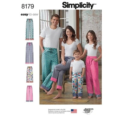 SIMPLICITY 8179 ADULT CHILD LOUNGE PANTS Sewing Pattern Sizes XS-L & XS-XL - Image 1 of 4
