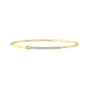 10k Yellow Gold Natural Diamond Fashion Bangle Bracelet 7" Holiday Gift - Picture 1 of 5