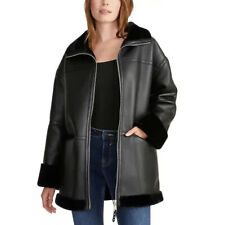 Rebecca Minkoff Faux Leather Car Coat Women's Vegan Black Jacket Fur Lined
