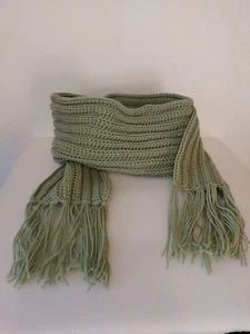 Handmade Crochet Ribbed Scarf With Fringe Sage Green - Picture 1 of 2