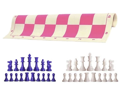 Piezas de ajedrez Royal & White tablero de vinilo rosa de 20" - juego de ajedrez de triple peso Foto 1 de 4