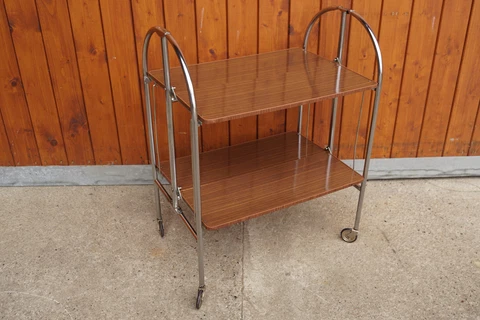 Dinett Serving Trolley Tea Trolley Table Side Table Walnut BAR Chrome 70er B6 Cover