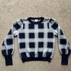LuLaRoe Sweater Womens Medium Crewneck Long Sleeve Grey Navy Blue Checks - Picture 1 of 10
