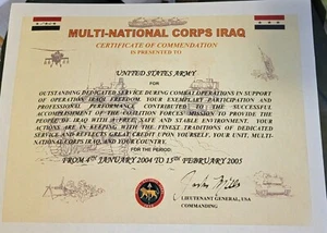 C15 MULTI- NATIONAL CORPS IRAQ Empfehlungszertifikat 2004-2005. - Bild 1 von 2