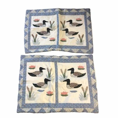 Vintage (2) Handmade Primitive Quilted Mallard Duck Bed Pillow Case 25.5x19” - Изображение 1 из 4