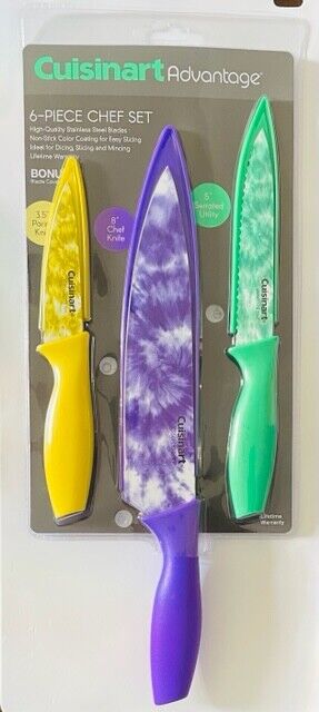 2 Cuisinart Knife Set Color Serrated Knives Blade Guard Kitchen Cutlery 5SUT