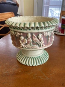 Antigua maceta de cerámica artística Roseville Donatello jardinero y pedestal 6" x 7 - Imagen 1 de 10