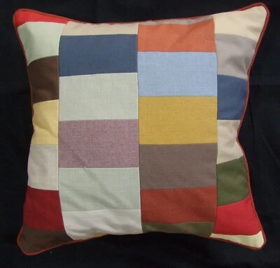 Lined Patchwork Cushion Cover 45 x 45cm, Beige Faux Suede Back, Brown Piped Edge — 第 1/4 张图片