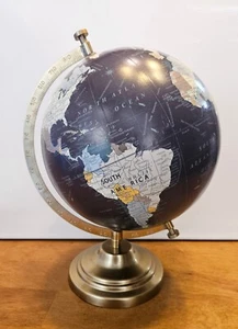 Black Tabletop Office Spinning World Globe with Gold Trim, Medium Size - Picture 1 of 4