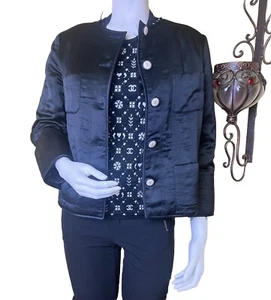 Chanel Coco NEIGE Iconic CC & Snow Tshirt Black Soft Blend Made In France Sz 44 - Picture 1 of 12
