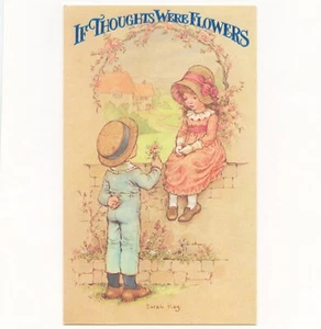 Cute Vintage GET WELL Card, Boy Girl Kid Flower Bouquet Gift Art by SARAH KAY +✉ - Picture 1 of 6