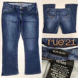 Rue 21 Slim Boot Jeans Damen Junior 13/14 kurz 36x29 blaue Waschung dicke Nähte - Bild 1 von 10