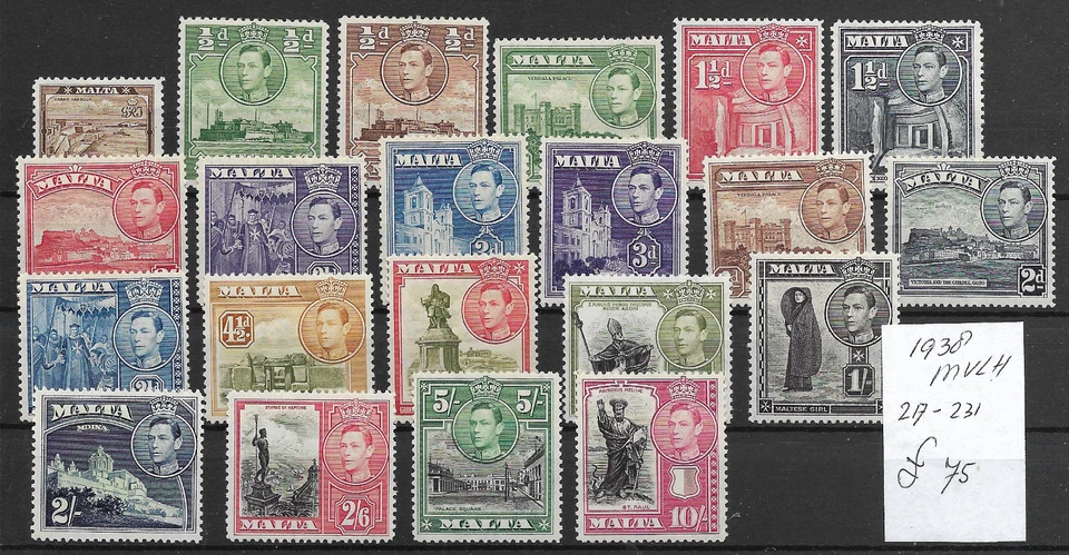 BRITISH MALTA @ 1938  SG.217/231 DEFINITIVES MVLH NICE PRICED    @ Mal.35 — 第 1/1 张图片
