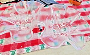 Clear glass Mikasa Roselle floral Flower double relish scalloped top bowl 11" - Picture 1 of 2