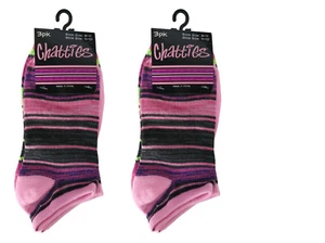LOT OF 2 Chatties Women's 3 Pair Low Cut Assorted Ankle Socks - PINK/GREEN - Picture 1 of 5