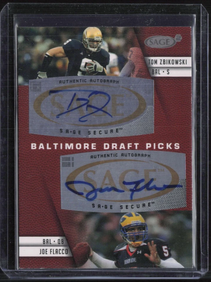 2008 SAGE Secure Joe Flacco Tom Zbikowski Auto Autograph RC Rookie  - Image 1 of 2