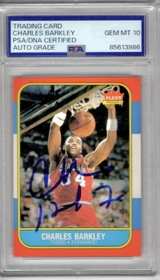 Charles Barkley Signed 1986 Fleer #7 RC Rookie PSA/DNA Auto 10 - Image 1 of 2