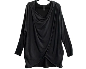 ATHLETA Women Purana Pullover Hooded Sweatshirt Sz XL Black Asymmetric Hem 4-21 - Picture 1 of 16