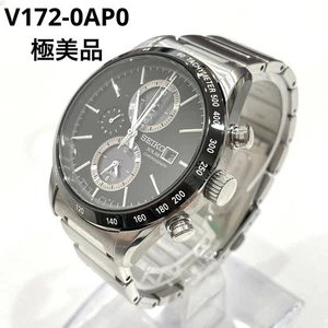 Seiko Solar Chronograph Watch V172-0AP0 Black Silver No Customs Fees US - Picture 1 of 12