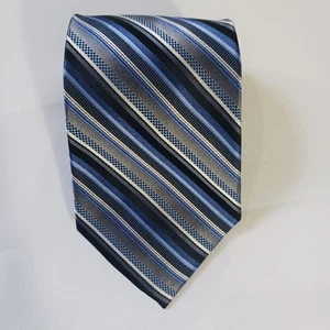 Platinum Designs Men's Tie Blue/Gray Striped 100% Silk Classic Length - Picture 1 of 11