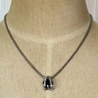 Collar de cadena de serpiente tono plata 18" imitación zafiro estrás colgante deslizante Foto 1 de 4