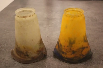 2 tulipes pâte de verre art déco MULLER FRERES  lustre lampe - Photo 1/4