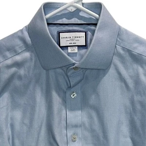 Charles Tyrwhitt klassische Passform blau kariertes Herrenhemd 17 35 bügelfrei - Bild 1 von 4