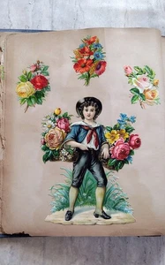  Victorian Die Cut Chromolithoraph Flower Boy 1875 Advertisement Cards Nice! - Picture 1 of 8
