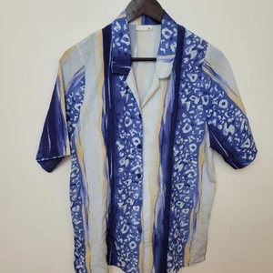 Vintage Womens Blouse Shirt Top Size 14 Blue White Striped Smart Work Boho 80s - Picture 1 of 5